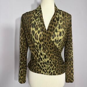 Vintage Y2K Womens Leopard Animal Print Sheer Top Medium Made in Italy Wrap Fit